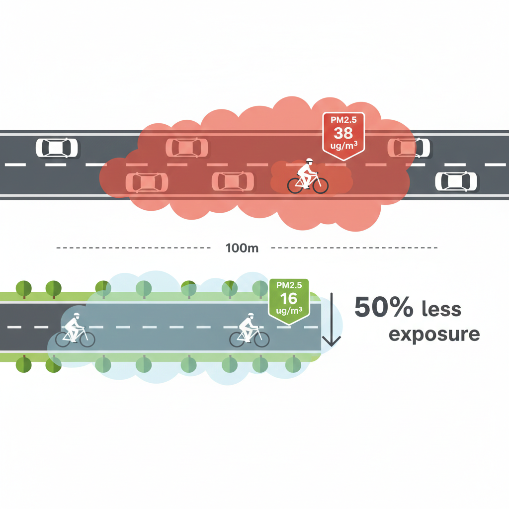 Comparison of cyclist pollution exposure on a main road versus a side street